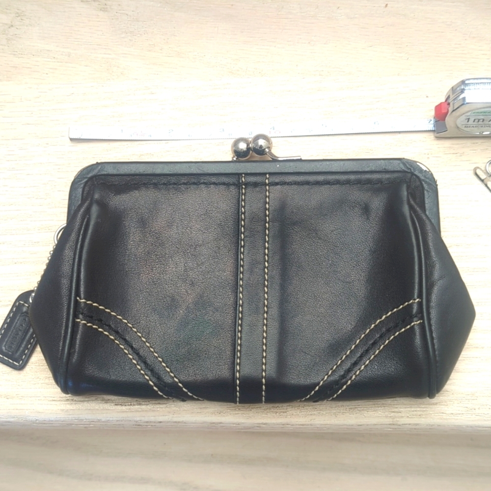 Coach Clutch, Silver snap closure and details.